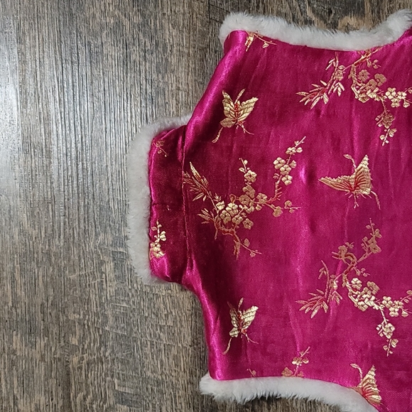Gently Loved girls vest Asian style made by Xing Mao size 6 Pink and Gold w/ Fur - Picture 7 of 7